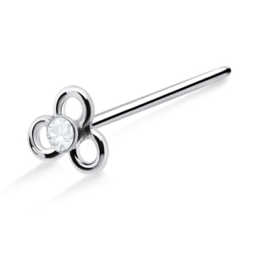 Hollow Flower with Stone Silver Straight Nose Stud NSKA-378